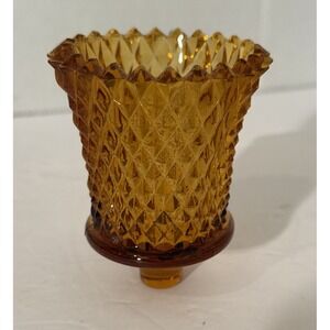 Vintage Amber Diamond Hobnail Glass Peg Votive Holder/Tulip